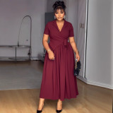 V Neck Short Sleeve Maxi Dress NY-3802