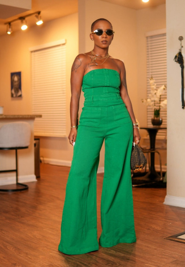 Solid Color Wrap Chest Jumpsuit GXKQ-SX0402