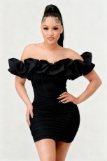 Off Shoulder Ruffles Mini Dress GMYU-9611
