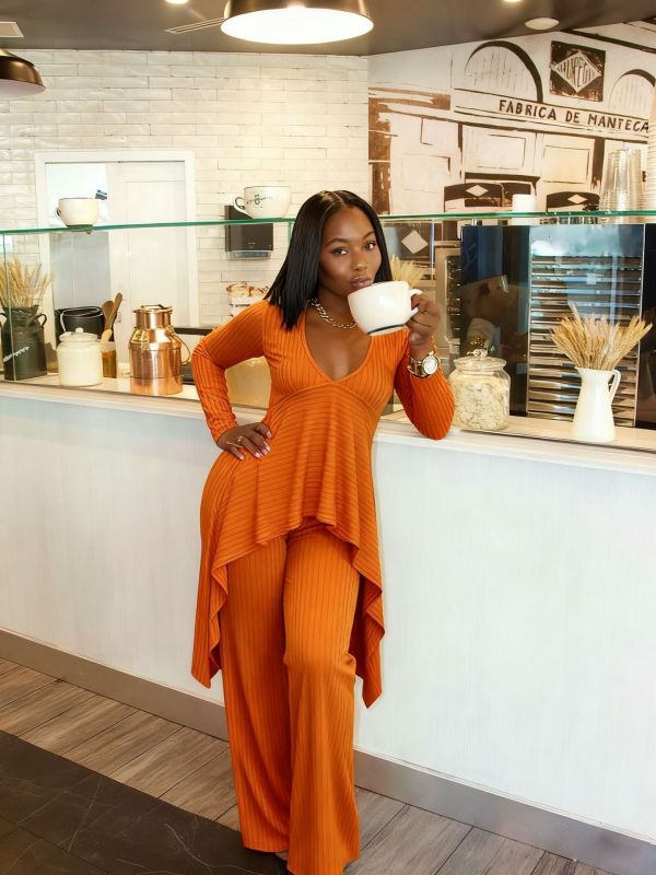 V Neck Irregular Two Piece Pants Set YS-2508