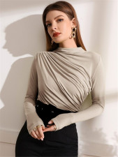 Pleated Solid Color T Shirt GZYF-1076