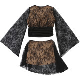 V Neck Lace Patchwork Skirt Suit XEF-K25S82803