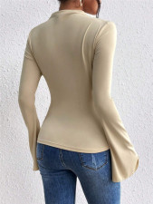 Flare Sleeve Solid Color T Shirt GZYF-1170