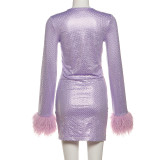 Deep V Neck Sequin Mini Dress XEF-K25D82068