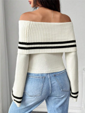 Flare Sleeve Knits Off Shoulder Sweater GZYF-1161