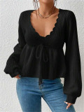 Tie Up Ruffles Knits Sweater GZYF-1058