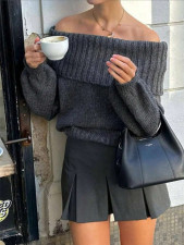 One Shoulder Lantern Sleeve Sweater GZYF-1171