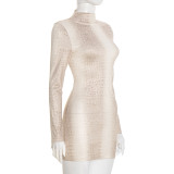 Snake Print Long Sleeve Mini Dress MXBF-J25DS369