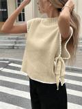 Sleeveless Contrast Color Tie Up Tops GZYF-1155