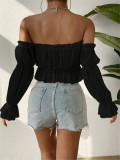 Off Shoulder Ruffles Chiffon Gathered Blouse GZYF-1012