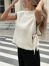 Sleeveless Contrast Color Tie Up Tops GZYF-1155