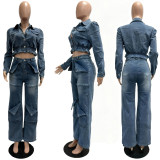 Fashion Denim Long Sleeve Two Piece Pants Set CM-9537