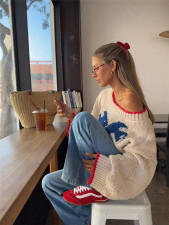 Retro Color-Block Knit Oversized Sweater GZYF-1201