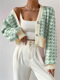 Houndstooth-Patterned Knit Cardigan Coat GZYF-1087