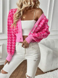 Houndstooth-Patterned Knit Cardigan Coat GZYF-1087