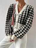 Houndstooth-Patterned Knit Cardigan Coat GZYF-1087