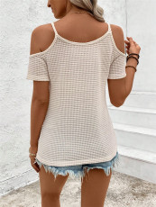 Off Shoulder Patchwork Knits T Shirt GZYF-1183