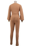Solid Color Tie Up Two Piece Pants Suit XHXF-8729