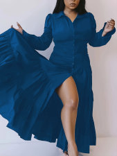 Plus Size Solid Color Lapel Maxi Dress HNIF-064