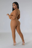 Solid Color Tie Up Two Piece Pants Suit XHXF-8729
