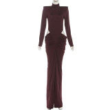 Hollow Out Ruched Maxi Dress GSLF-K25D80985