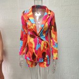 Print Blazer Coat Two Piece Short Set GWTC-W0522