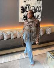 Casual Leopard Print Tassel Knits Tops TR-1347