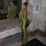 Solid Color Elegant Long Sleeve Backless Maxi Dress GSBD-Y25DS458
