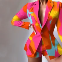 Print Blazer Coat Two Piece Short Set GWTC-W0522
