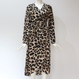 Leopard Print V Neck Midi Dress GWTC-W0205