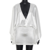 Sexy Loose Faux Silk V-neck Long Sleeve Bodycon Dress GSBD-D25DS394