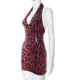 Sexy Leopard Print Sequin Deep V-neck Backless Dress GSBD-G25DS047