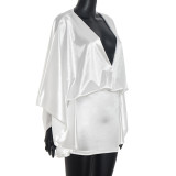 Sexy Loose Faux Silk V-neck Long Sleeve Bodycon Dress GSBD-D25DS394