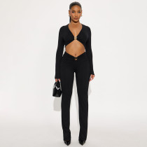 Sexy Metal Decoration Long Sleeve Top Pants Suit GSBD-J25ST342