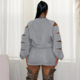 Loose Ripped Hole Top And Skirt Suit GSBD-J25ST332