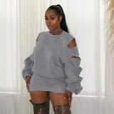 Loose Ripped Hole Top And Skirt Suit GSBD-J25ST332