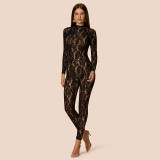 Sexy Lace See Through Long Sleeve Zip Jumpsuits GSBD-D25JP407