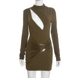 Hollow Out Ruched Mini Dress GSZM-J25DS377