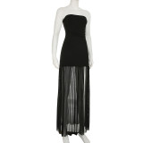 Solid Color Wrap Chest Mesh Split Maxi Dress GAXB-P0253DS
