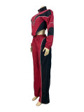 Contrast Color Patchwork Zipper Two Piece Pant Set CH-25062