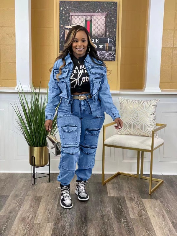 Fashion Long Sleeve Denim Two Piece Pants Set NYF-NY8158