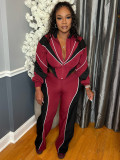 Contrast Color Patchwork Zipper Two Piece Pant Set CH-25062