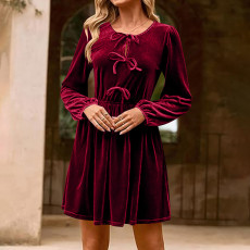 Long-Sleeved Bow-Tie Doll Midi Dress BLX-86002