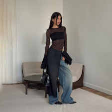 Sexy Mesh Flare Sleeve Long Smock GAXB-P0296TP