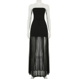 Solid Color Wrap Chest Mesh Split Maxi Dress GAXB-P0253DS