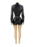 PU Leather Button Tops Two Piece Skirt Set CH-25105
