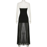Solid Color Wrap Chest Mesh Split Maxi Dress GAXB-P0253DS