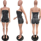 Fashion Denim Tube Tops Romper BGN-362