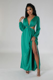 Deep V Neck Tie Up Split Maxi Dress XHXF-473