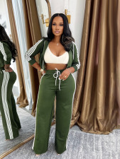 Stripe Hooded Coat Two Piece Pants Set SFY-802